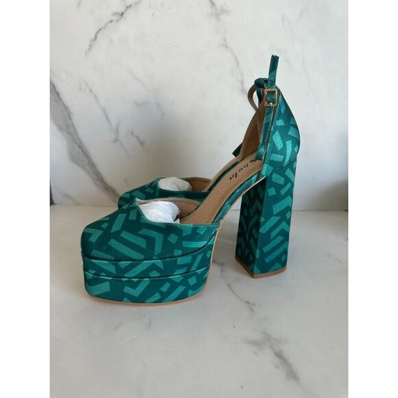 SHEIN Teal Retro 80s Platform Heels Sz 10 NEW - Picture 3 of 5